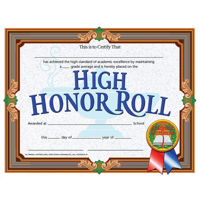 High Honor Roll Achievement Certificate (Set of 30)